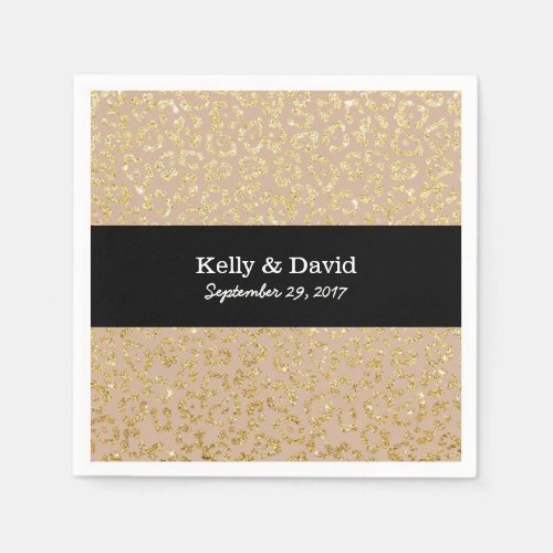 Modern Gold Leopard Print Elegant Neutral Wedding Paper Napkins