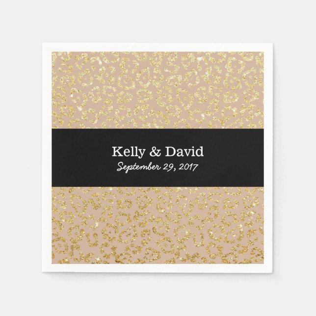 Modern Gold Leopard Print Elegant Neutral Wedding Paper Napkins (Front)