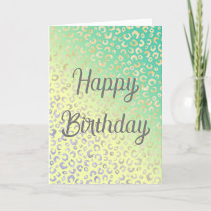 Modern Gold Leopard Print Yellow Mint Design Letterpress Thank You Card