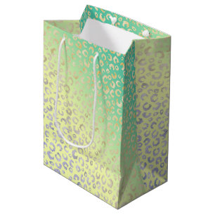 Modern Gold Leopard Print Yellow Mint Design Medium Gift Bag