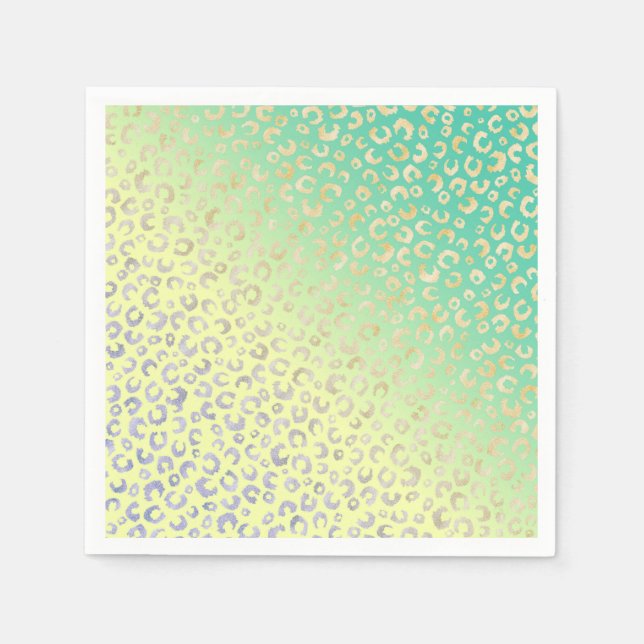 Modern Gold Leopard Print Yellow Mint Design Napkins (Front)