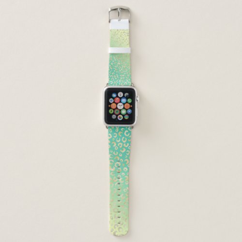 Modern Gold Leopard Print Yellow Mint Gradient Apple Watch Band