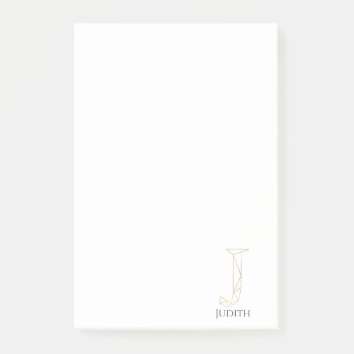 Modern Gold Letter J Monogram Personalized Post_it Notes