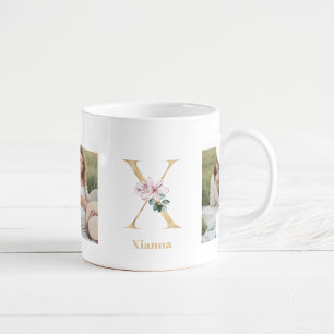 Modern Gold Letter X Flower Two Photo Monogram Coffee Mug