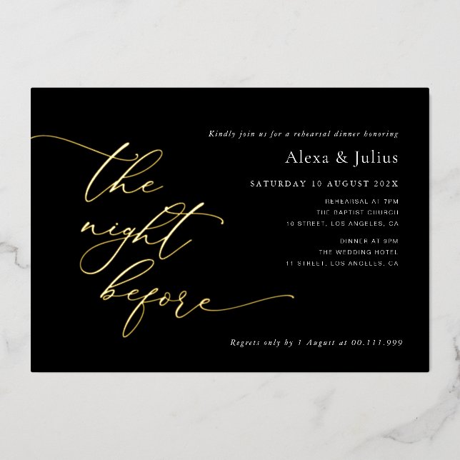 Modern Gold Lettering Wedding Rehearsal Dinner Foil Invitation (Front)
