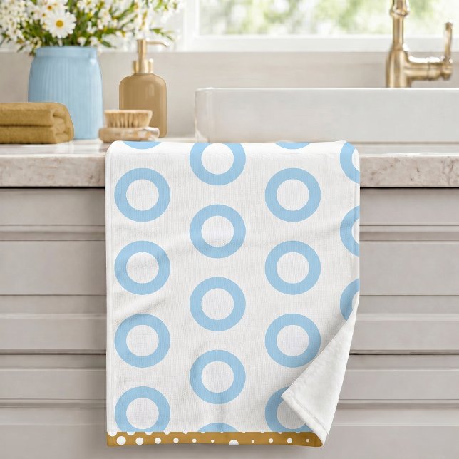Modern Gold Light Blue White Circle Ring Pattern Bath Towel Set (Creator Uploaded)