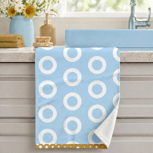 Modern Gold Light Blue White Circle Ring Pattern Bath Towel Set