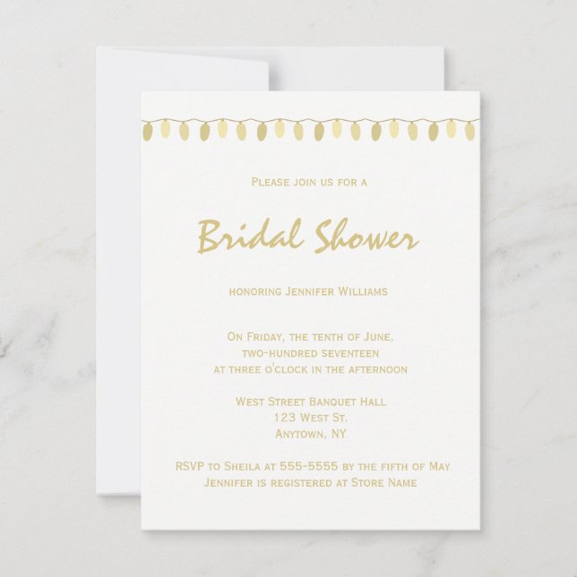 Modern gold lights bridal shower invitations (Front)