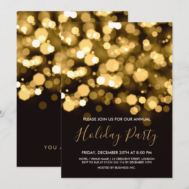 Modern Gold Lights Corporate Holiday Party Invitation (Front/Back)