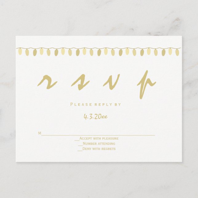 Modern gold lights wedding rsvp postcards (Front)