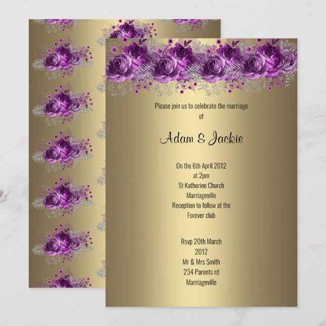 Modern Gold Lilac Purple floral ELEGANT WEDDING Invitation (Front/Back)