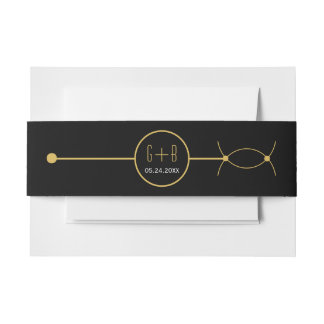 Modern gold line and overlapping circles wedding invitation belly band