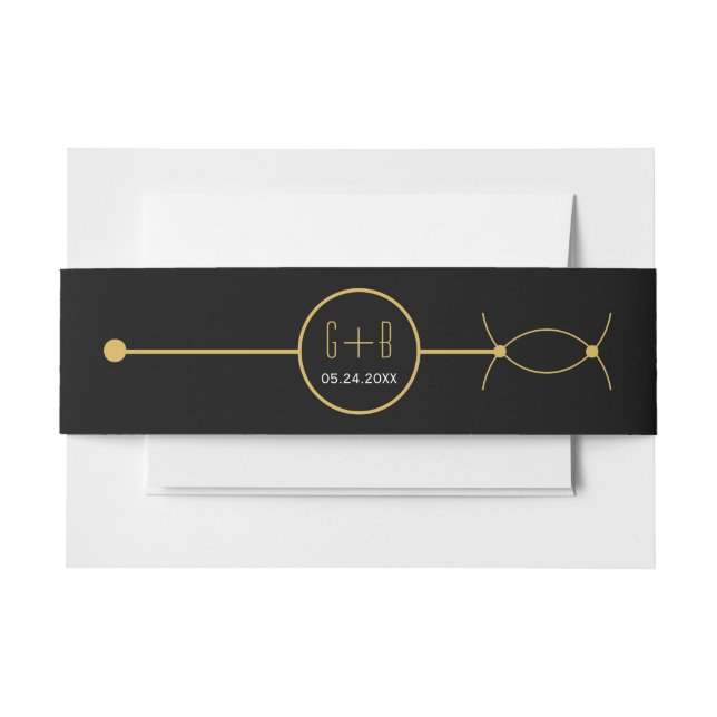 Modern gold line and overlapping circles wedding invitation belly band (Front Example)