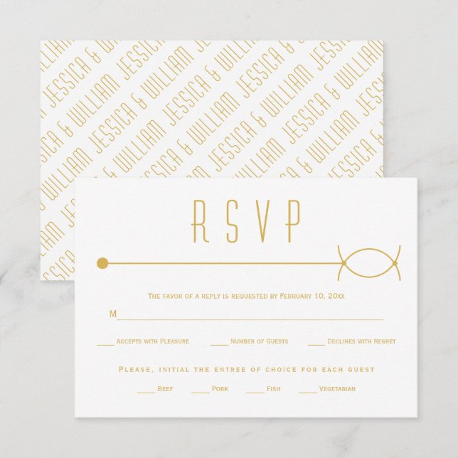 Modern gold line and overlapping circles wedding  RSVP card (Front/Back)