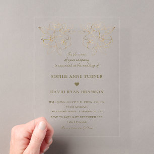 Modern Gold Line Art Flowers Wedding Transparent Acrylic Invitations