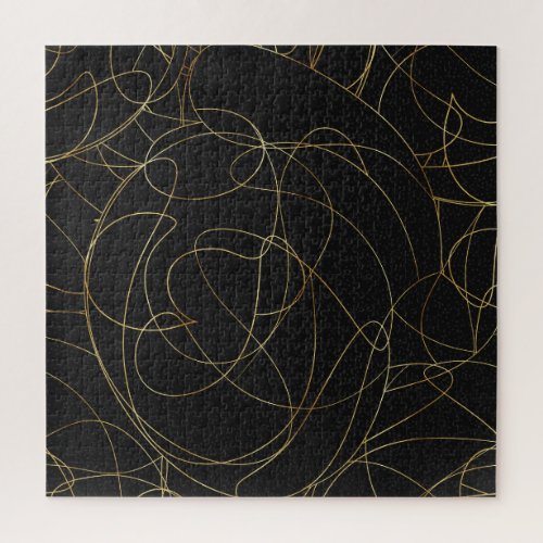 Modern Gold Line Art Gray Dots Abstract Design Jigsaw Puzzle