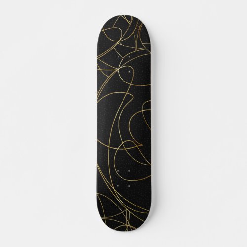 Modern Gold Line Art Gray Dots Abstract Design Skateboard