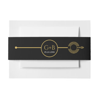 Modern gold line with concentric circles wedding invitation belly band