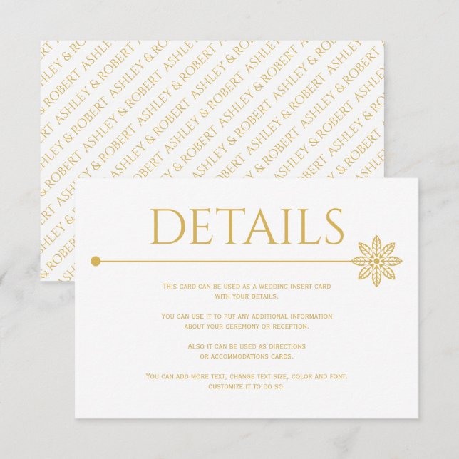 Modern gold line with flower and dot wedding enclosure card (Front/Back)