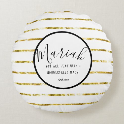 Modern Gold Lines Customize Girls Name Psalm 139 Round Pillow
