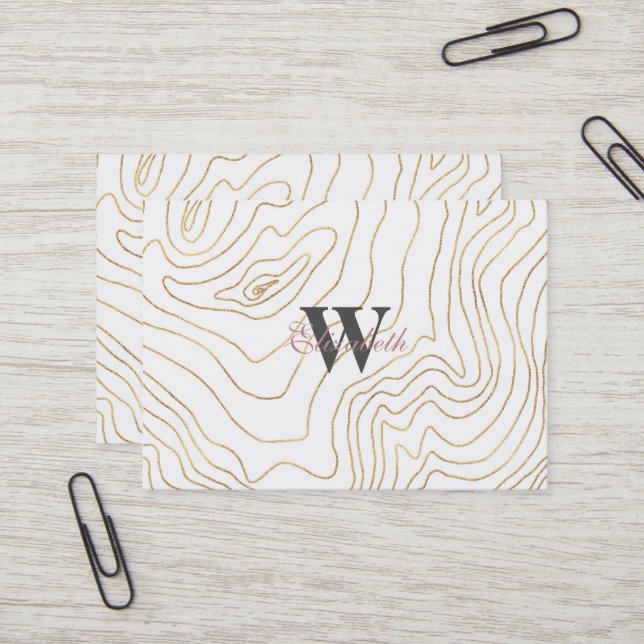 Modern Gold lines Minimalist Hand Drawn Design Business Card (Front/Back In Situ)