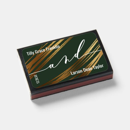 Modern Gold Lines Over Evergreen Typography "And" Matchboxes