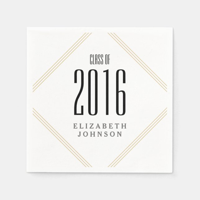 Modern Gold Lines, Personalized Graduation Paper Napkins (Front)