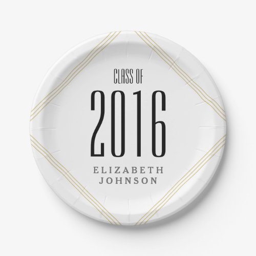 Modern Gold Lines Personalized Graduation Paper Plates