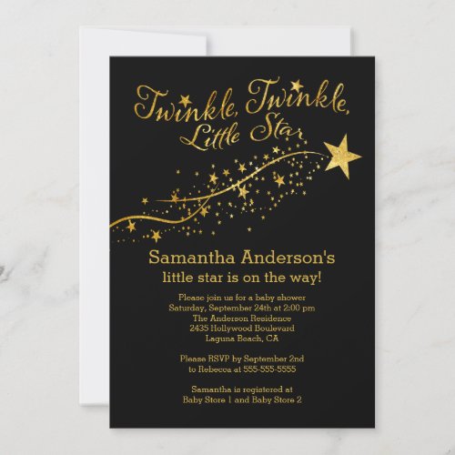 Modern Gold Little Star Baby Shower Invitation 5" X 7" Invitation Card