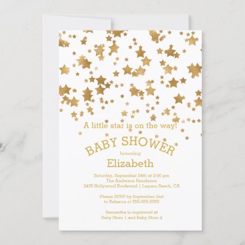 Modern Gold Little Star Baby Shower Invitation 5" X 7" Invitation Card