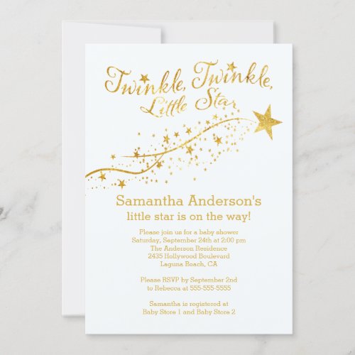 Modern Gold Little Star Baby Shower Invitation 5" X 7" Invitation Card