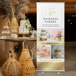 Modern Gold Logo 4 Photos Cake Bakery Business Retractable Banner