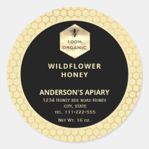 Modern gold logo honey bee honey jar classic round sticker