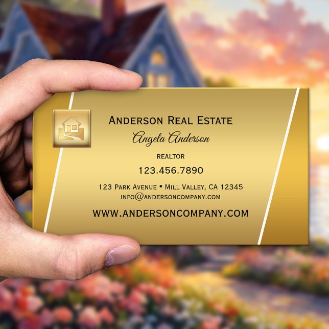 Modern Gold Logo Professional Realtor Businesscard Business Card (Business card showing your logo on a modern gold background - real estate agency - housing - realtor)