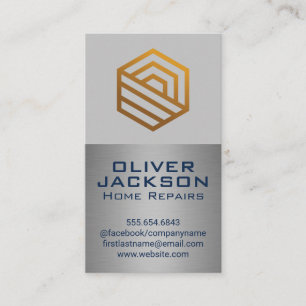 Modern Gold Logo Silver Metallic Business Card