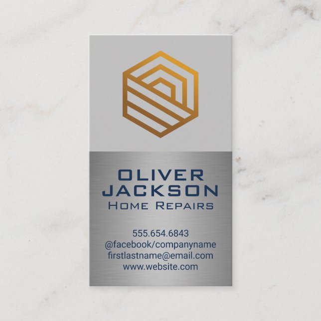 Modern Gold Logo | Silver Metallic Business Card (Front)