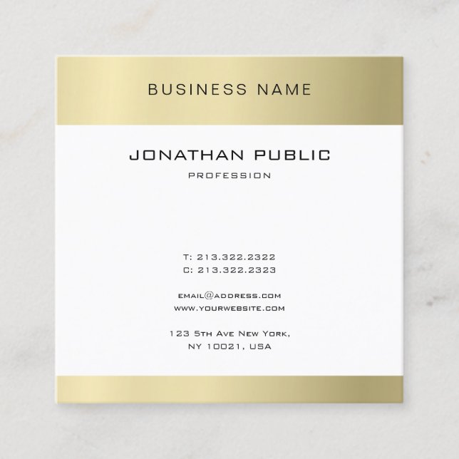 Modern Gold Look Plain Trendy Elegant Minimalist Square Business Card (Front)