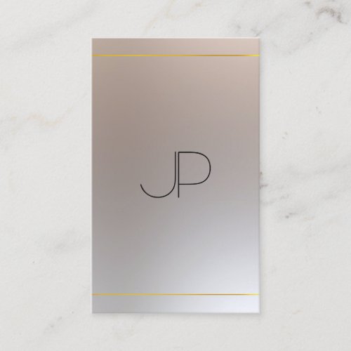 Modern Gold Look Silver Monogrammed Elegant Business Card