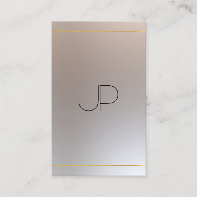 Modern Gold Look Silver Monogrammed Elegant Business Card (Front)