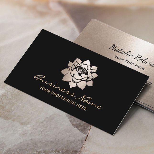 Modern Gold Lotus Flower Black Salon & SPA Business Card (Creator Uploaded)