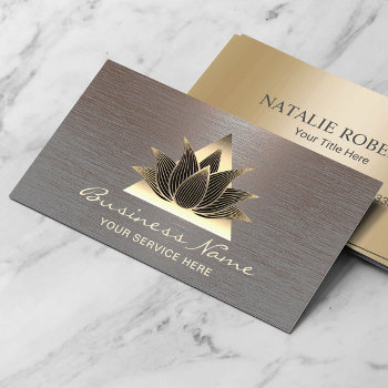 Modern Gold Lotus Logo Stylish Copper Salon Spa Business Card by cardfactory at Zazzle