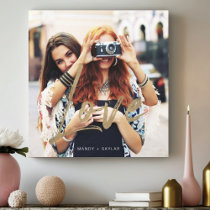 Modern Gold Love Brush Script Overlay Couple Photo Canvas Print