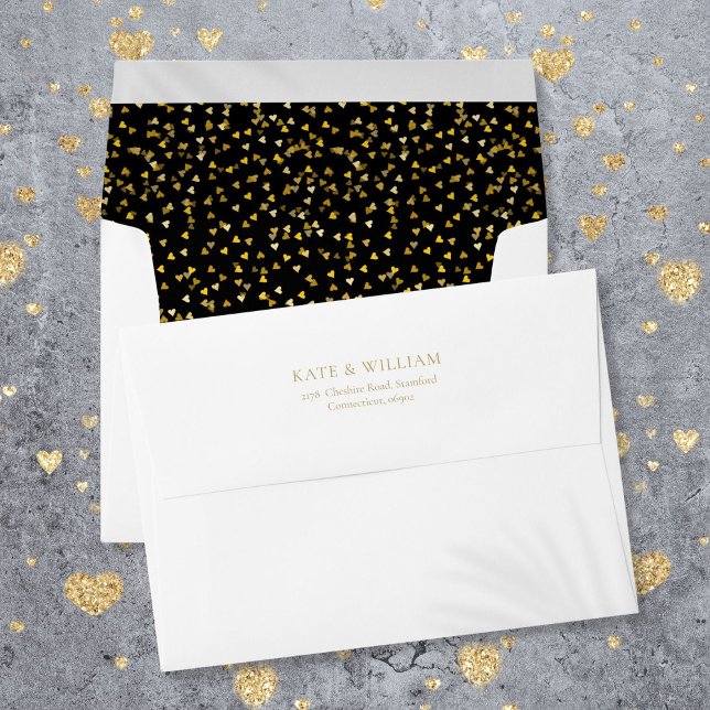  Modern Gold Love Hearts Confetti Return Address Envelope (Modern Gold Love Hearts Confetti Return Address Envelope)