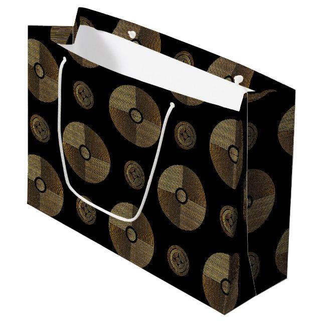 Modern Gold Luxury Art Deco Circles Large Gift Bag (Front Angled)