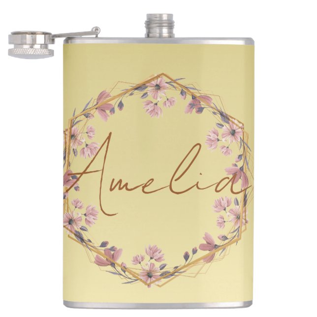 Modern gold Luxury floral watercolor gradient  Flask (Opened)