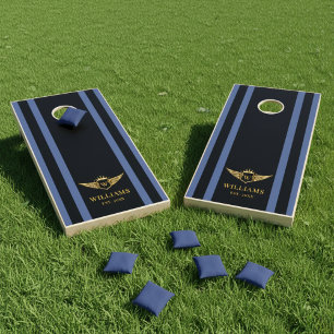 Modern Gold Luxury Royal Crown Monogram Family  Cornhole Set