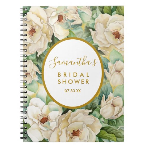 Modern Gold Magnolia Bridal Shower Gift List Name Notebook