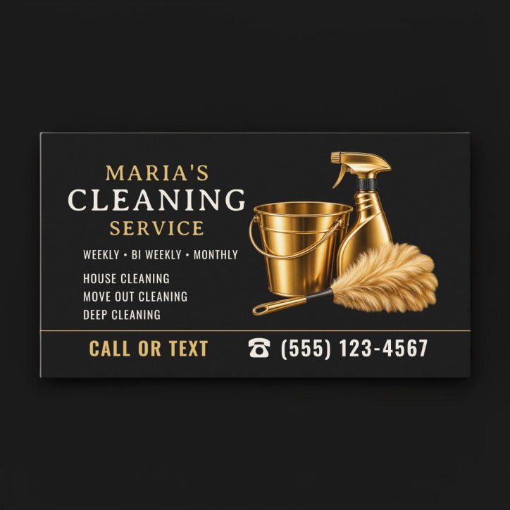 Modern Gold Maid House Cleaning Service Business Card