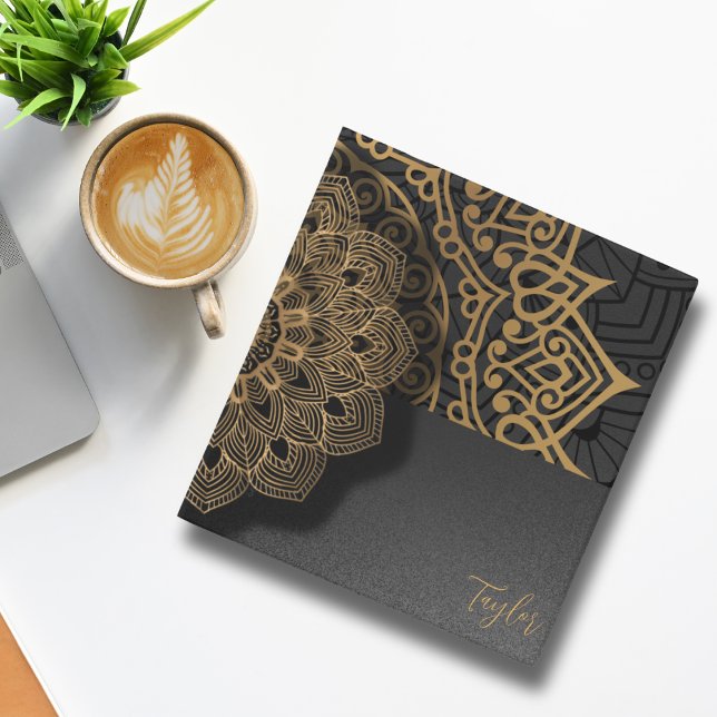 Modern Gold Mandala Black Personalized Binder (Creator Uploaded)