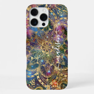 Modern Gold Mandala Blue Purple Nebula Custom Name iPhone 16 Pro Max Case